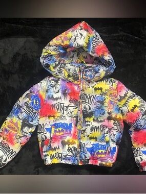 Batman Logo Graffiti Puffer Jacket - Multicolor